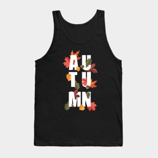 Autumn word and leaves WHITE Tank Top